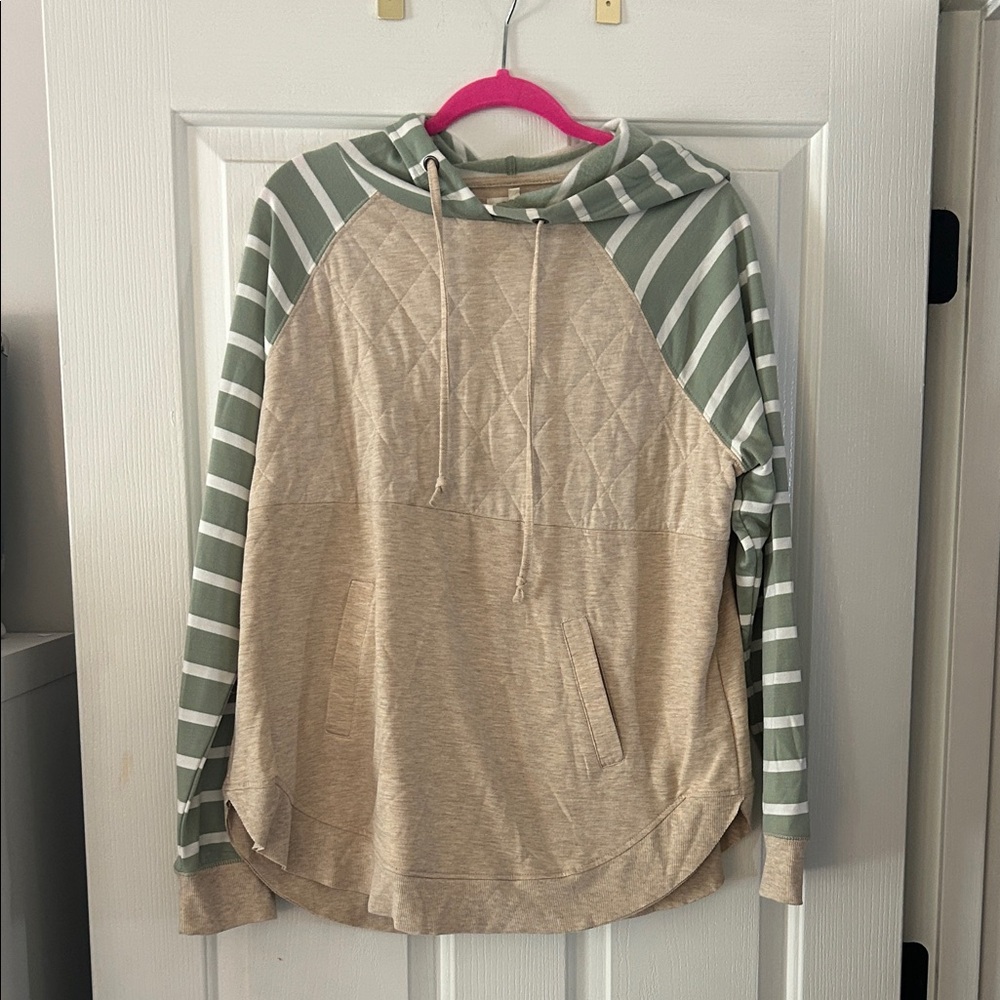 Striped Green and Beige Hoodie